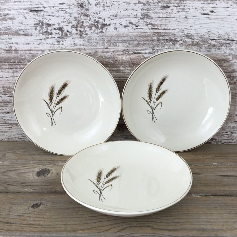 3 Gold Wheat 8" Soup/Salad Bowls By Royal Joci China With 23K Gold Rim
